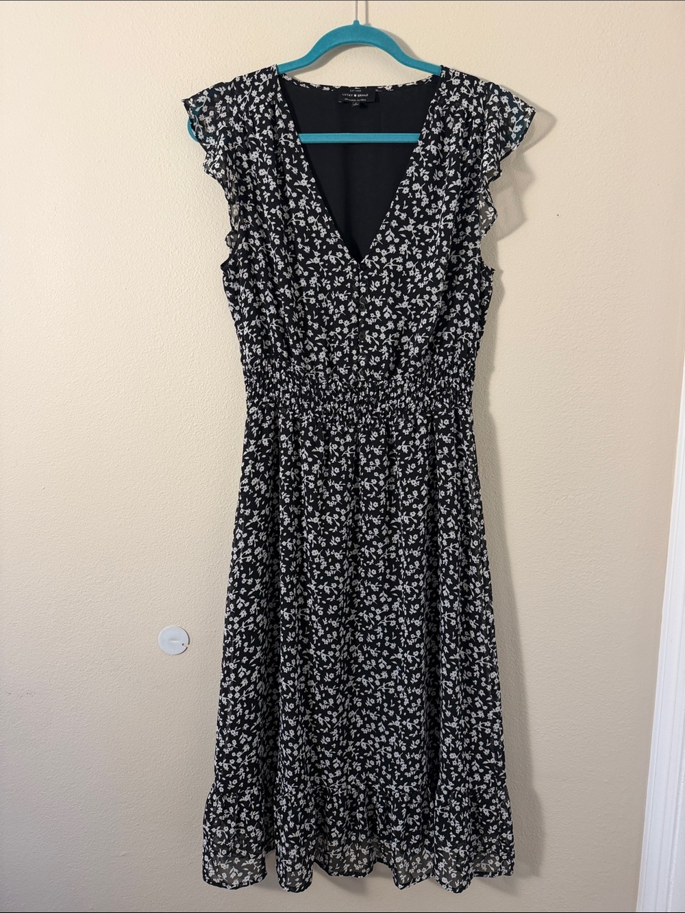 Lucky Brand Black Midi Dress with White Floral Print Size S